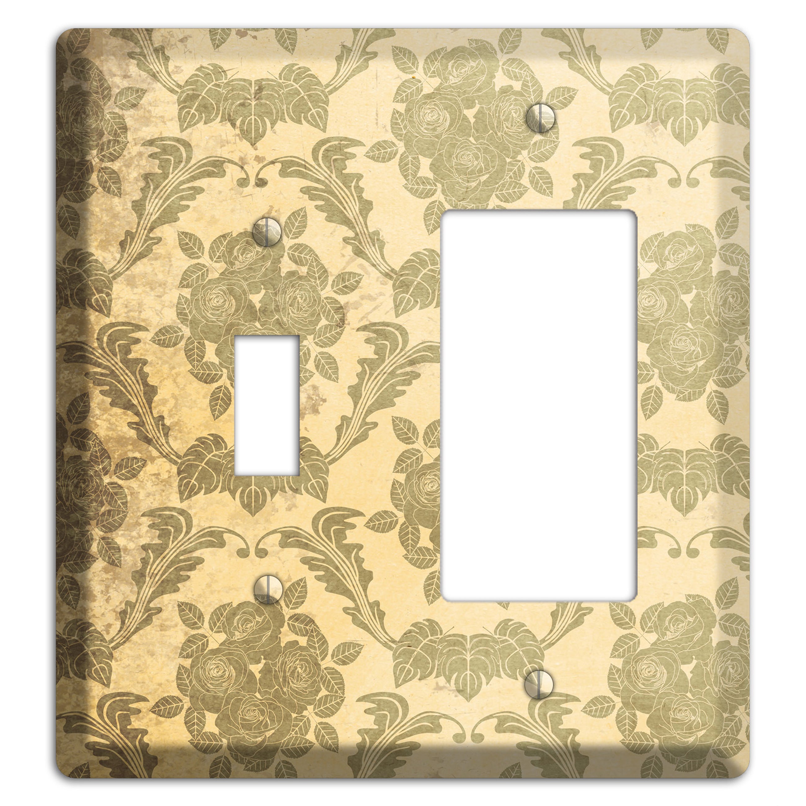 Straw Vintage Rose Damask Toggle / Rocker Wallplate