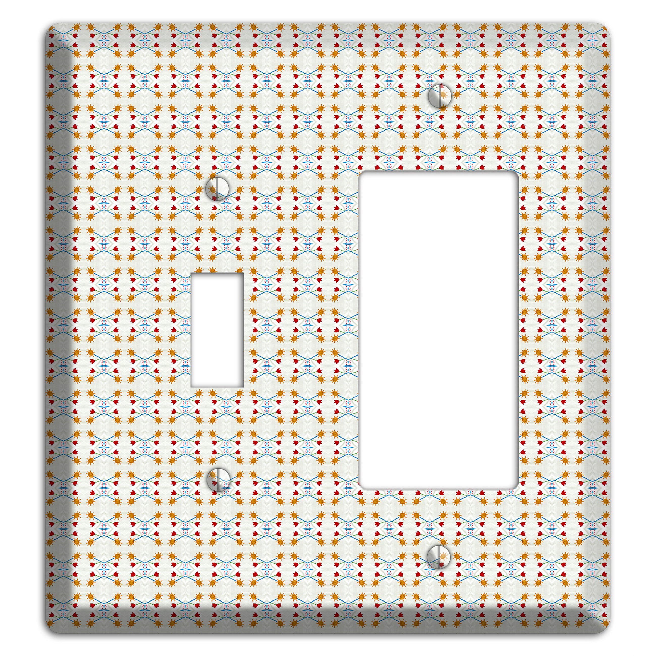 Off White Red Blue Retro Arabesque Toggle / Rocker Wallplate