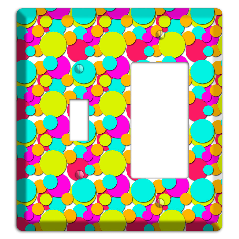 Aqua Fuschia Yellow Red Orange Bubble Dots Toggle / Rocker Wallplate