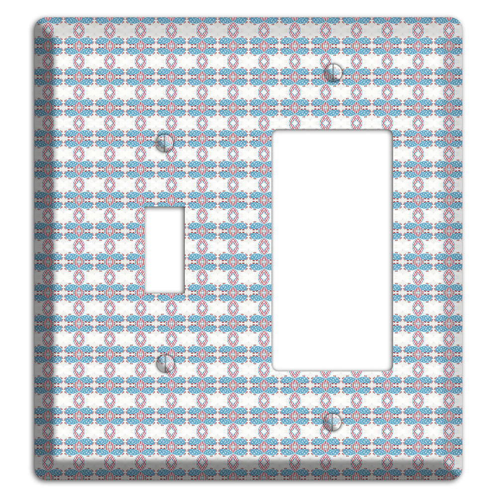 White with Faded Blue and Red Tapestry Toggle / Rocker Wallplate