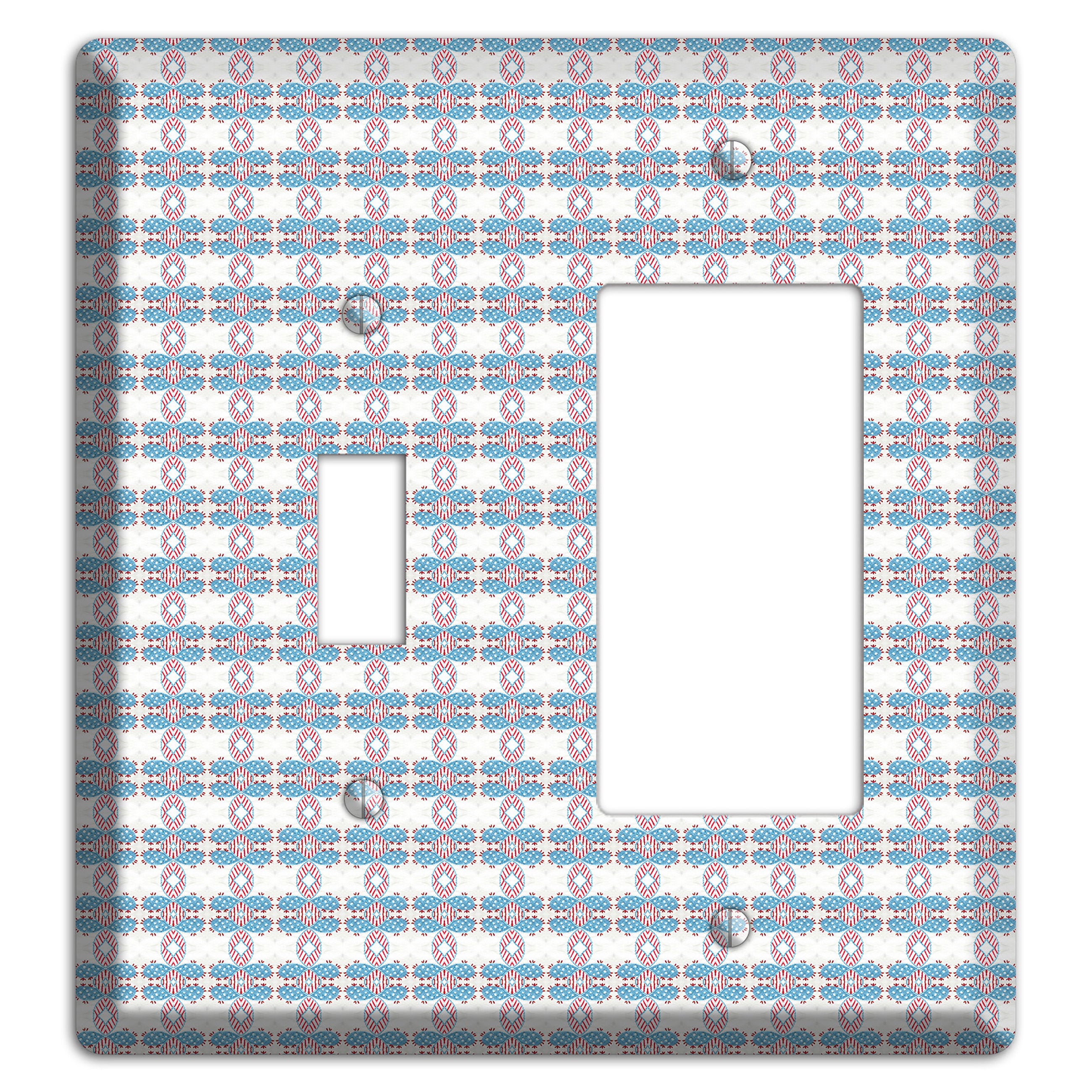 White with Faded Blue and Red Tapestry Toggle / Rocker Wallplate