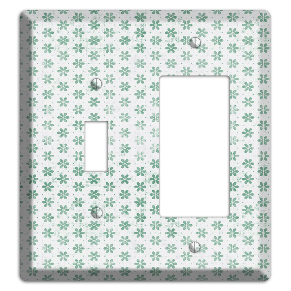 White with Green Grunge Floral Contour Toggle / Rocker Wallplate