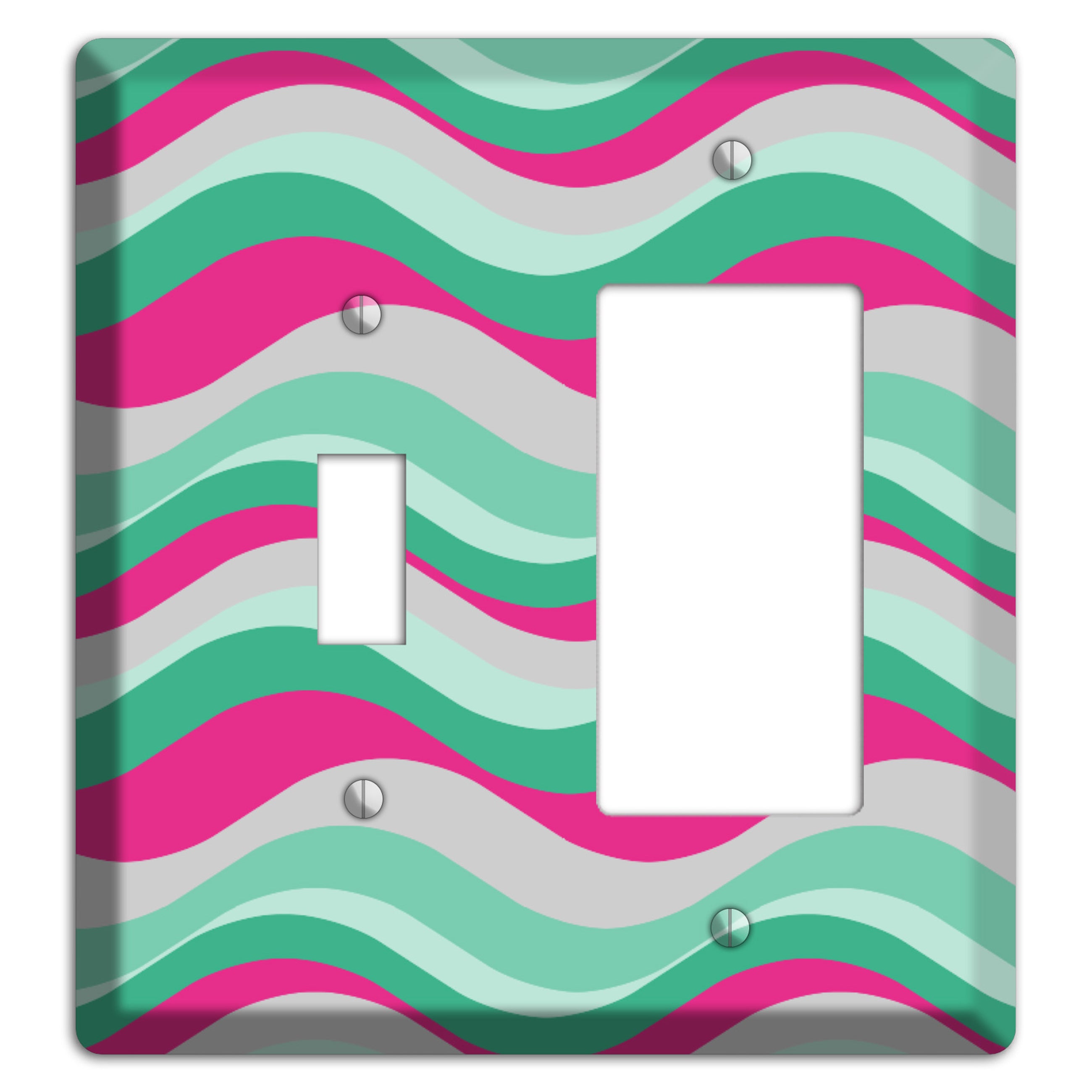 Grey Fuschia and Multi Aqua Retro Waves Toggle / Rocker Wallplate