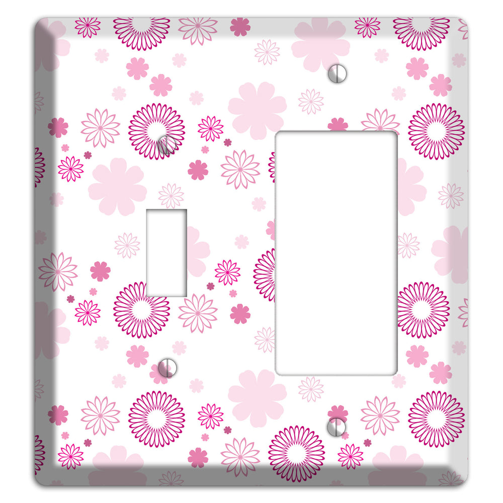 White with Pink and Purple Floral Contour Retro Burst Toggle / Rocker Wallplate