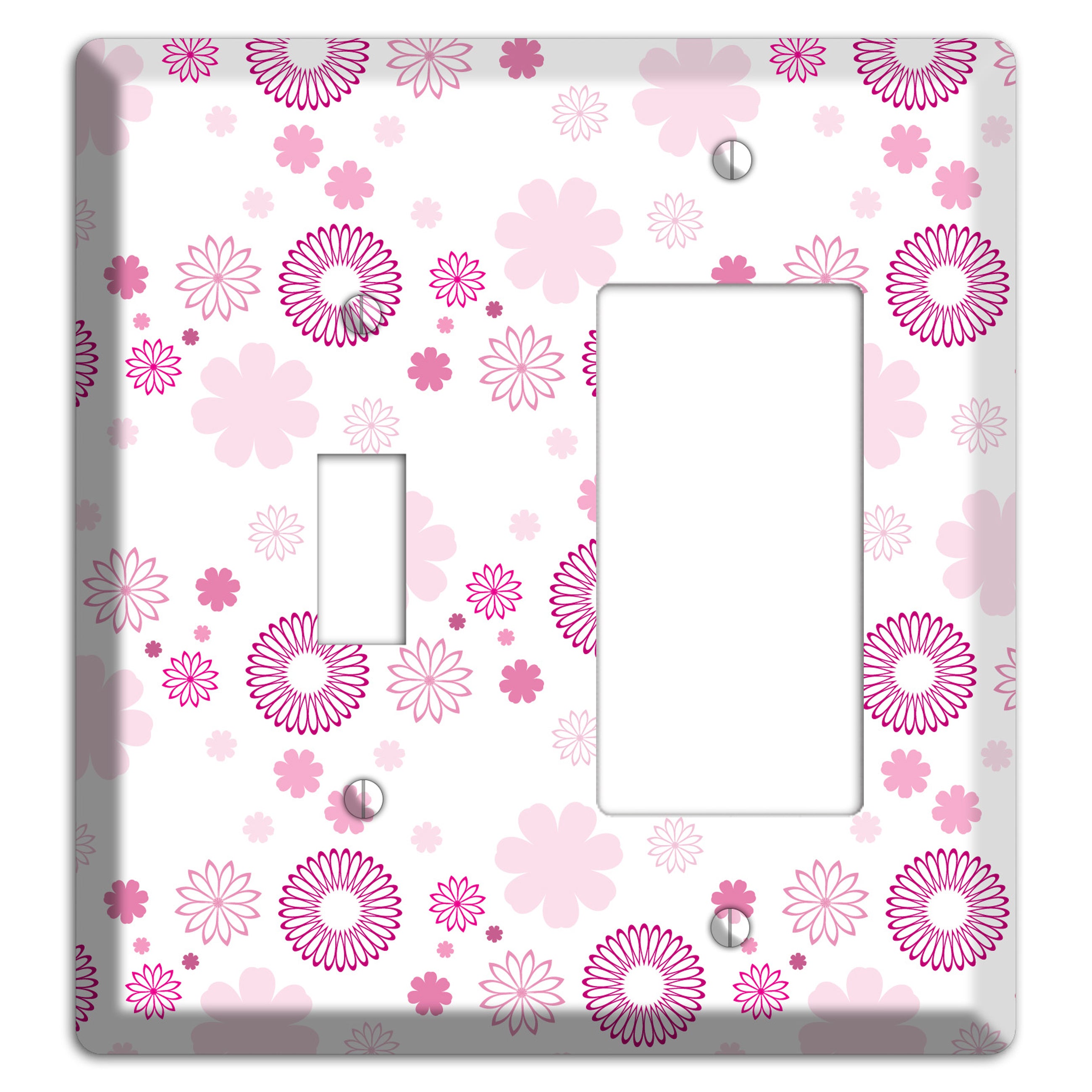 White with Pink and Purple Floral Contour Retro Burst Toggle / Rocker Wallplate