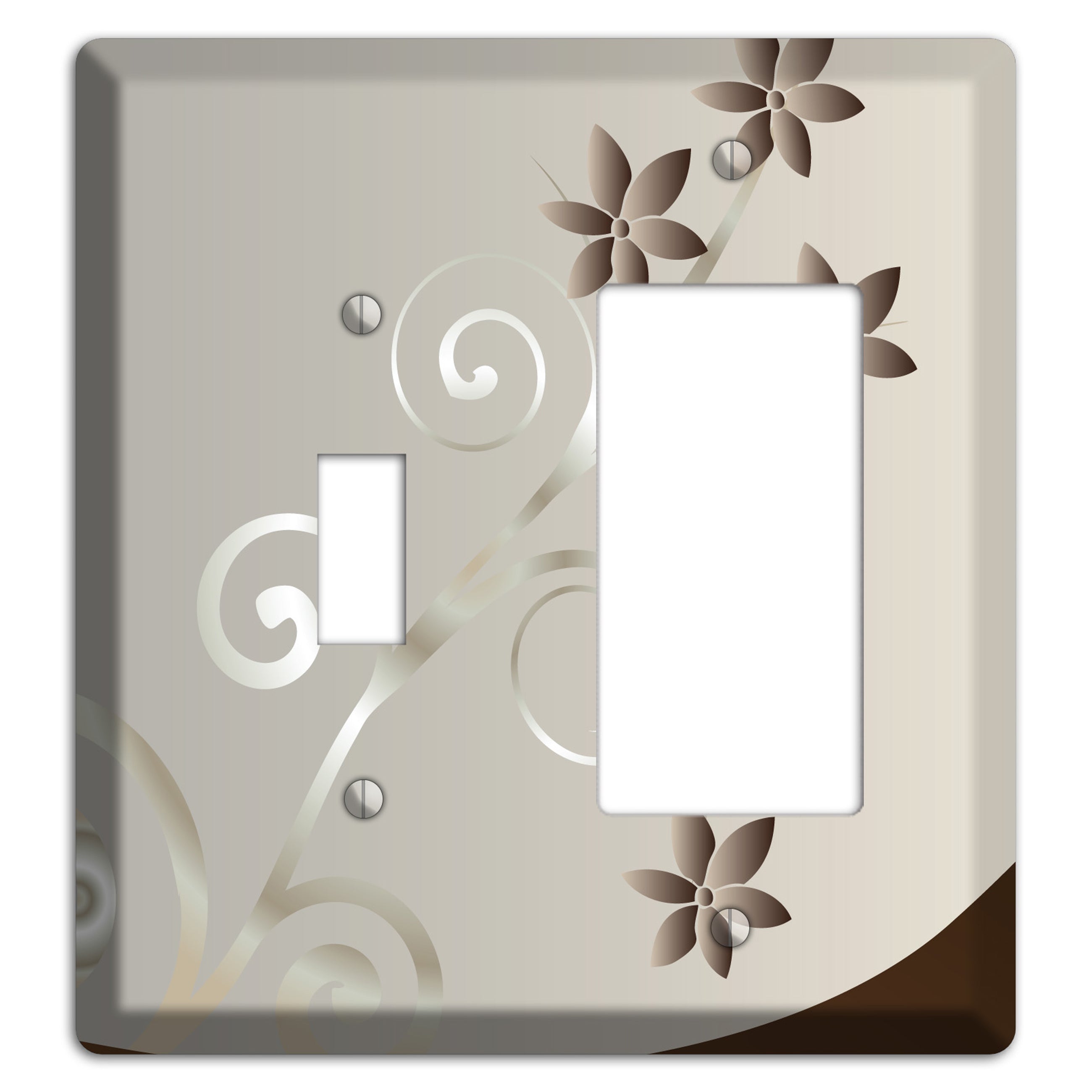 Grey Floral Swirl Sprig Toggle / Rocker Wallplate