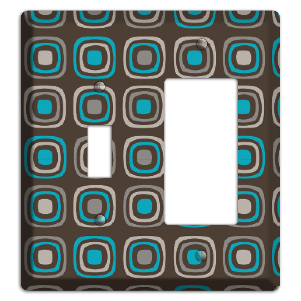 Multi Brown and Turquoise Retro Squares Toggle / Rocker Wallplate