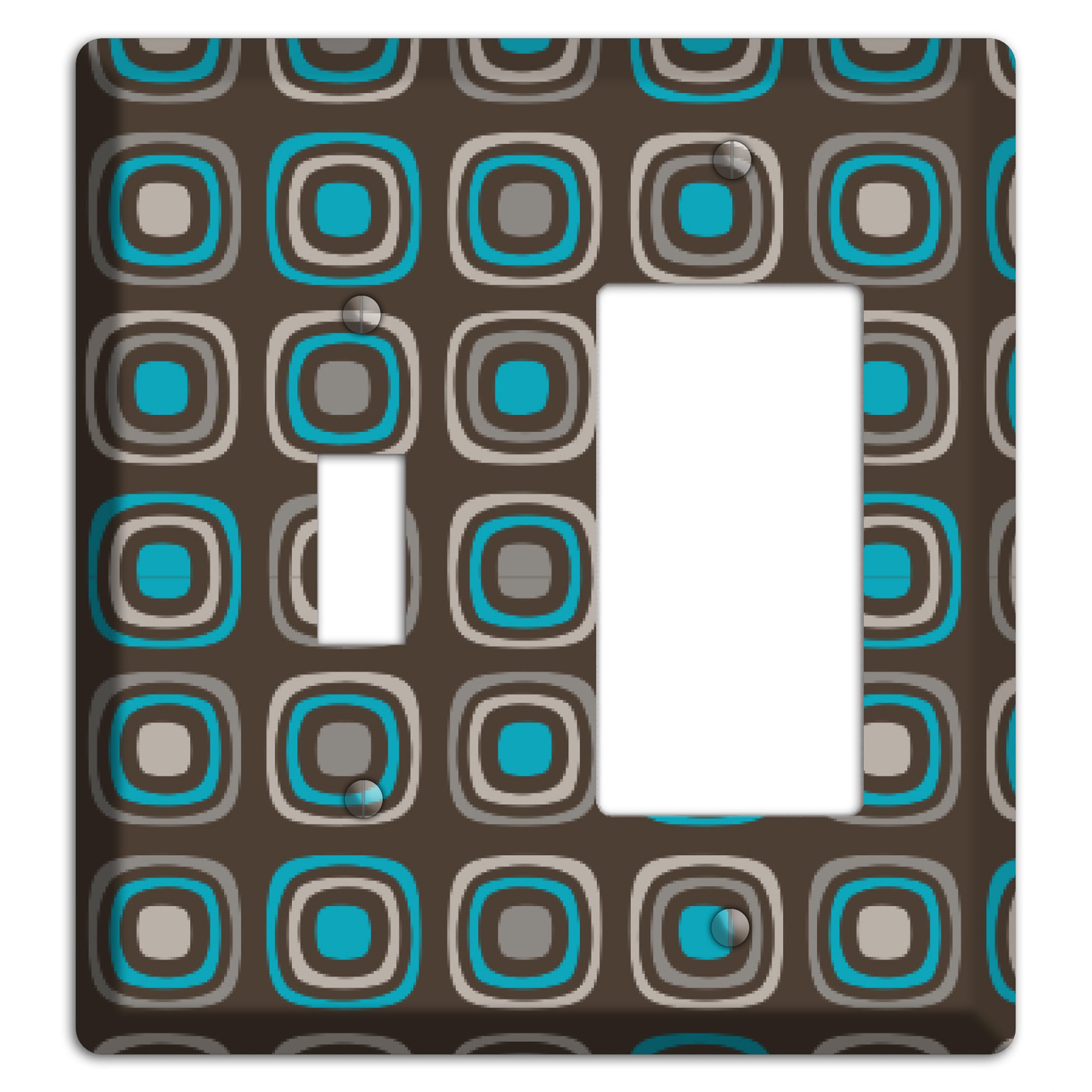 Multi Brown and Turquoise Retro Squares Toggle / Rocker Wallplate