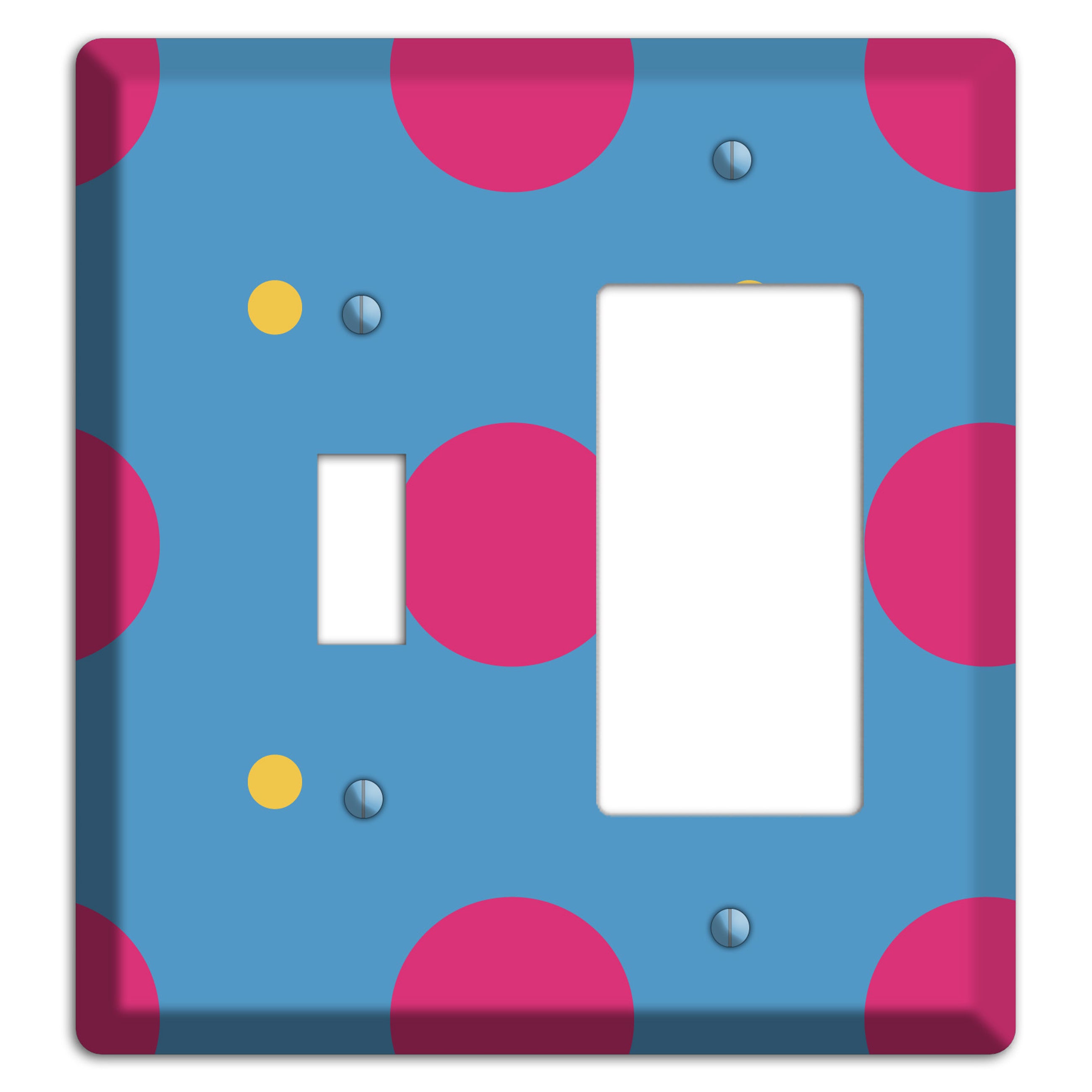 Blue with Pink and Yellow Multi Tiled Medium Dots Toggle / Rocker Wallplate