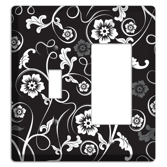 Black with White Flower Sprig Toggle / Rocker Wallplate