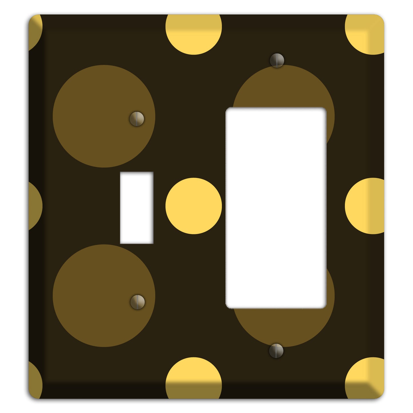 Brown with Brown and Yellow Multi Medium Polka Dots Toggle / Rocker Wallplate