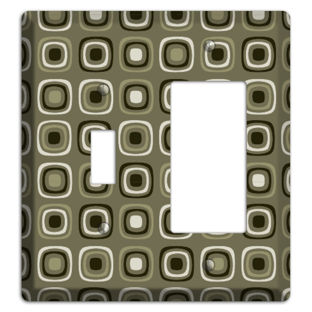 Multi Olive and Brown Retro Squares Toggle / Rocker Wallplate