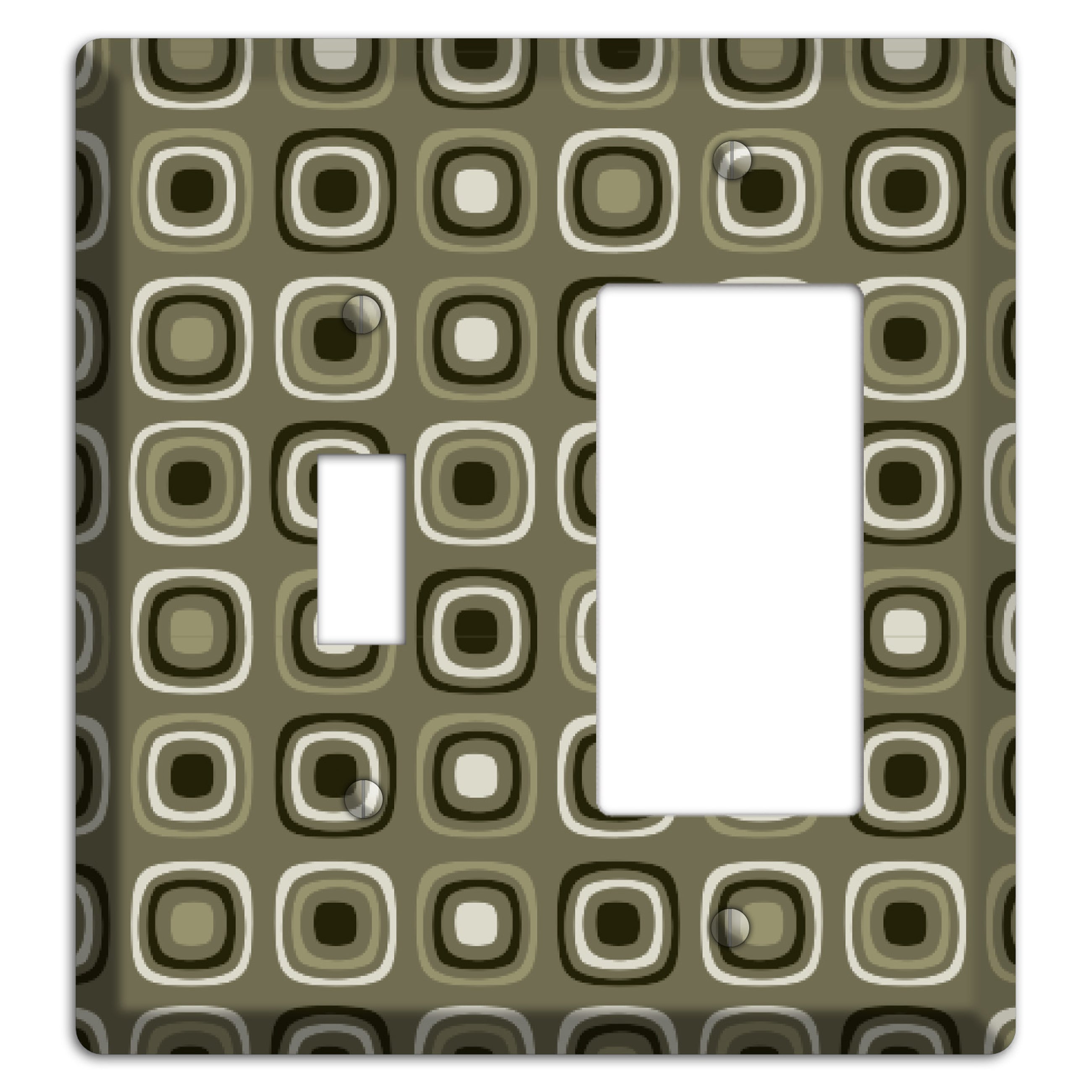 Multi Olive and Brown Retro Squares Toggle / Rocker Wallplate