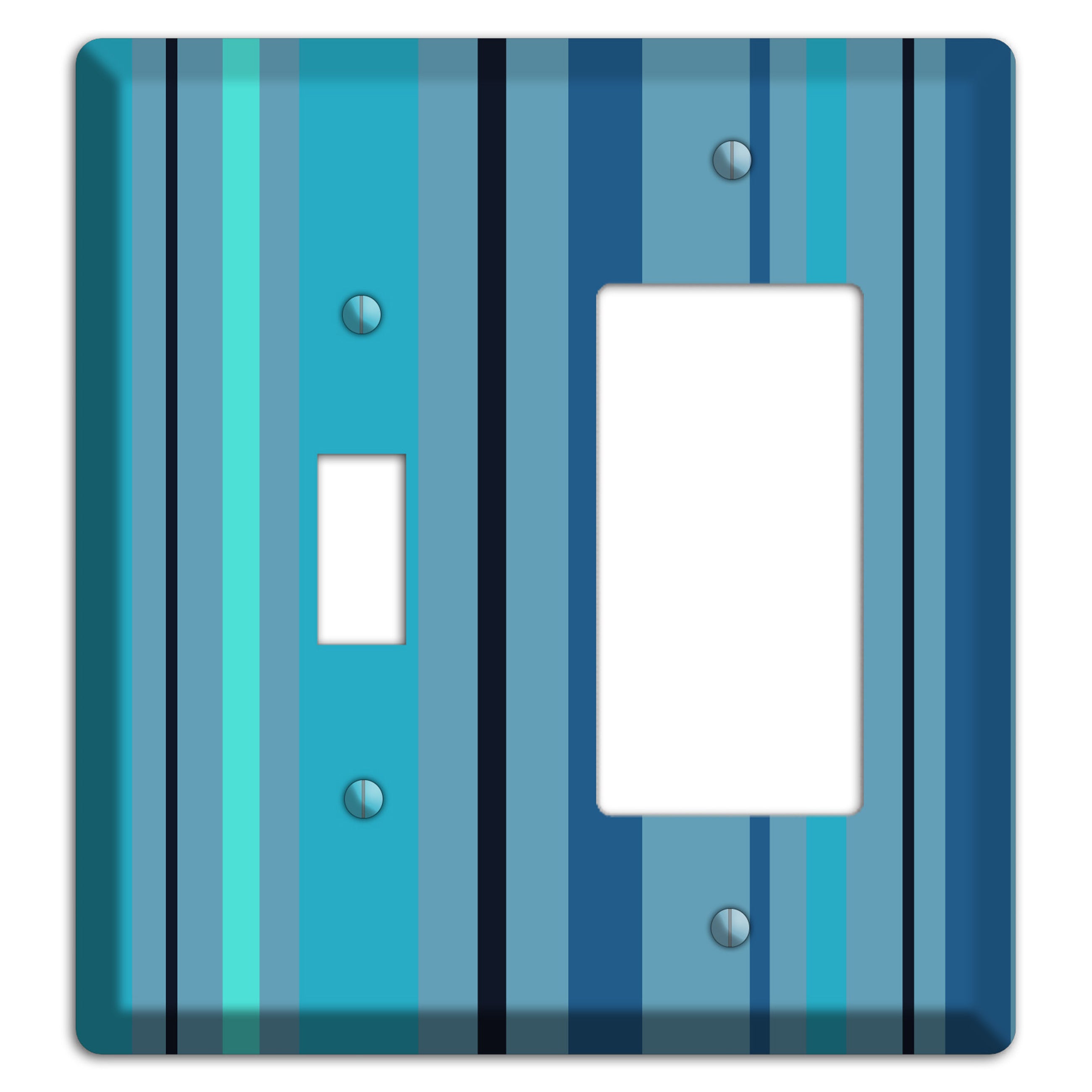 Multi Turquoise Vertical Stripe Toggle / Rocker Wallplate