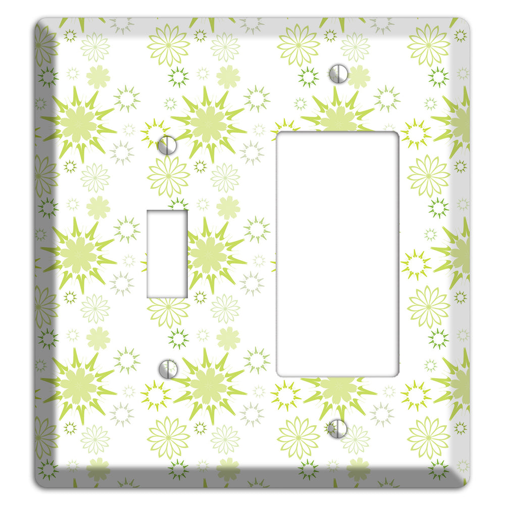 White with Multi Lime Floral Contour Retro Burst Toggle / Rocker Wallplate