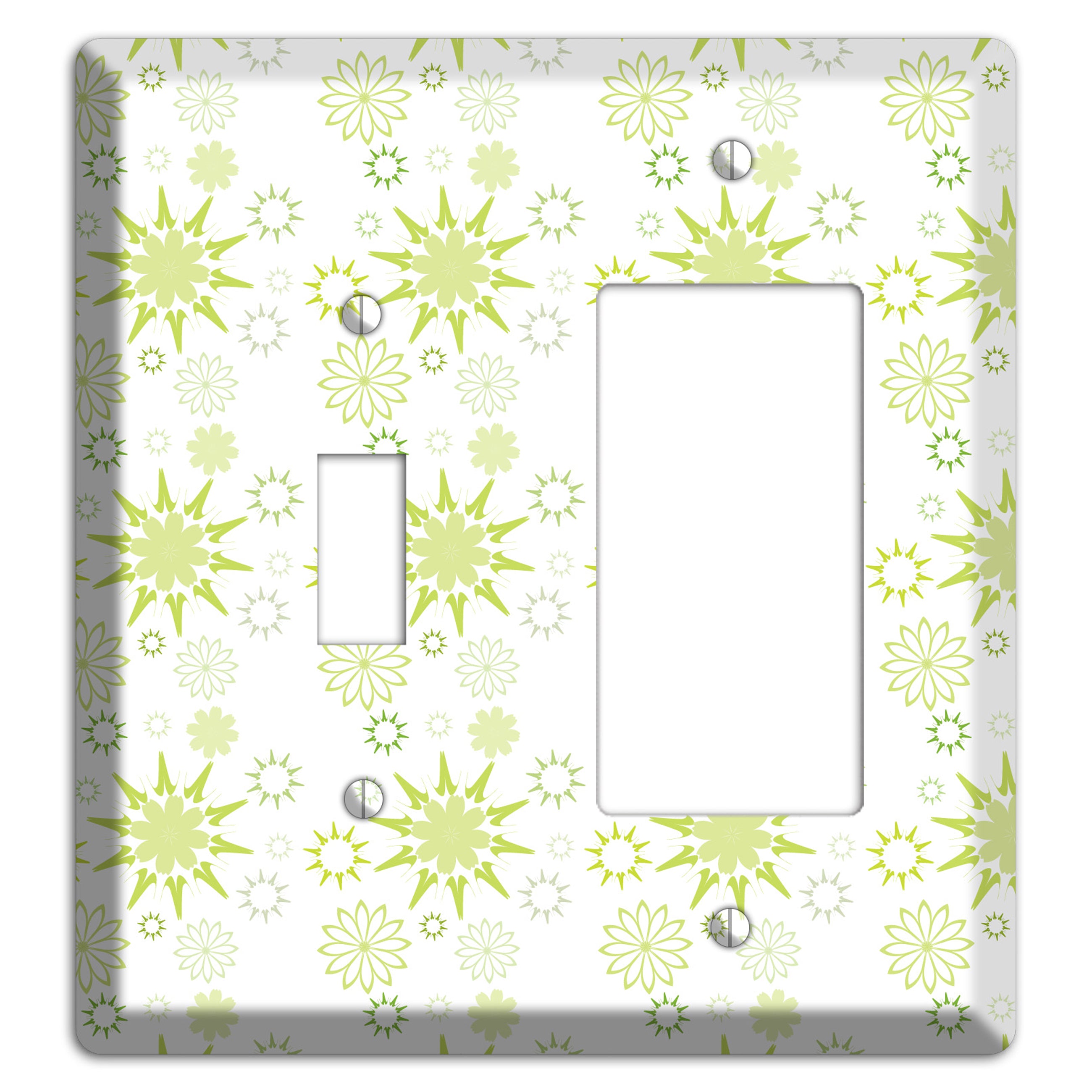 White with Multi Lime Floral Contour Retro Burst Toggle / Rocker Wallplate