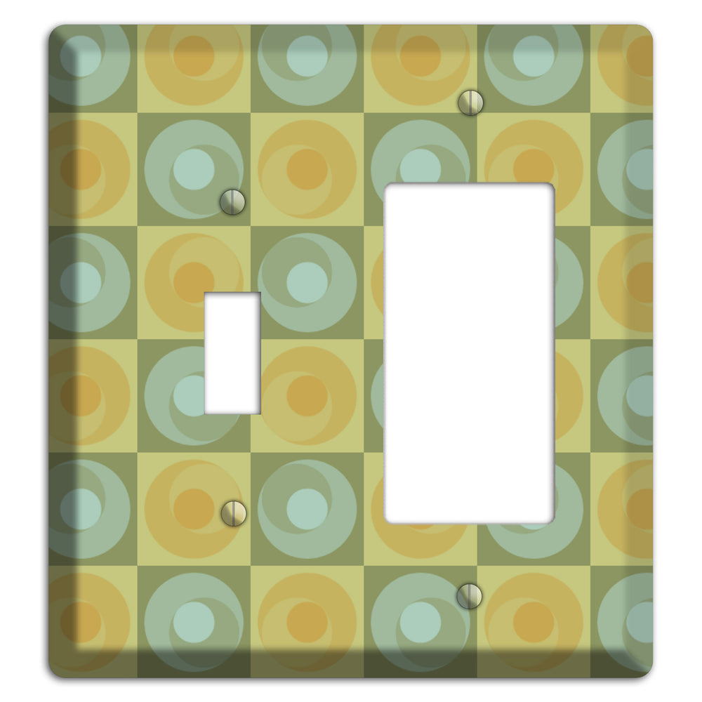 Multi Sage and Mustard Checked Circles Toggle / Rocker Wallplate