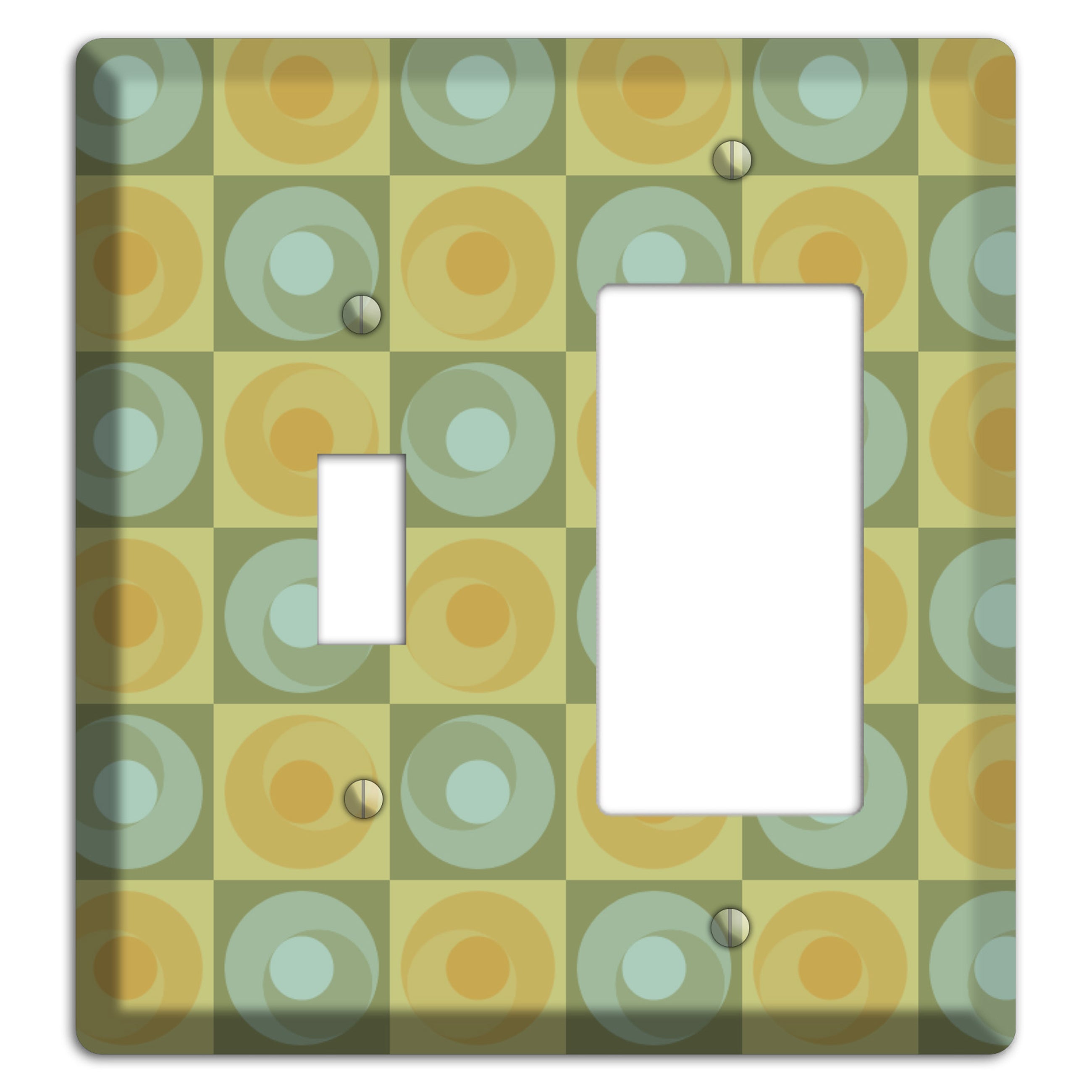 Multi Sage and Mustard Checked Circles Toggle / Rocker Wallplate