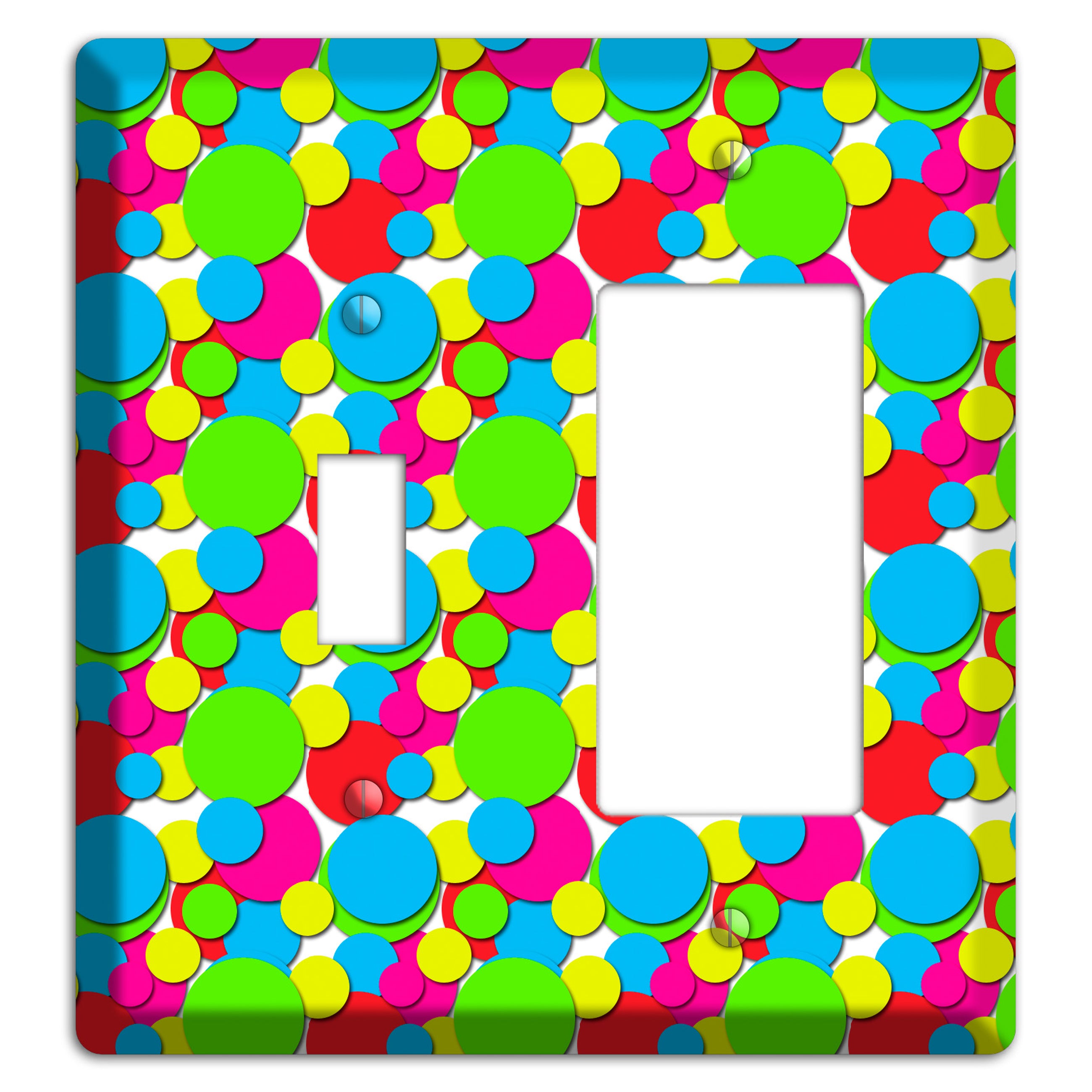 Turquoise Fuschia Lime Red Yellow Bubble Dots Toggle / Rocker Wallplate
