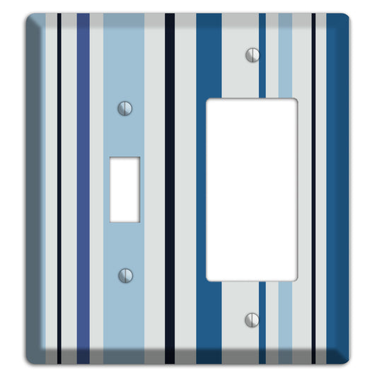Multi White and Blue Vertical Stripe Toggle / Rocker Wallplate