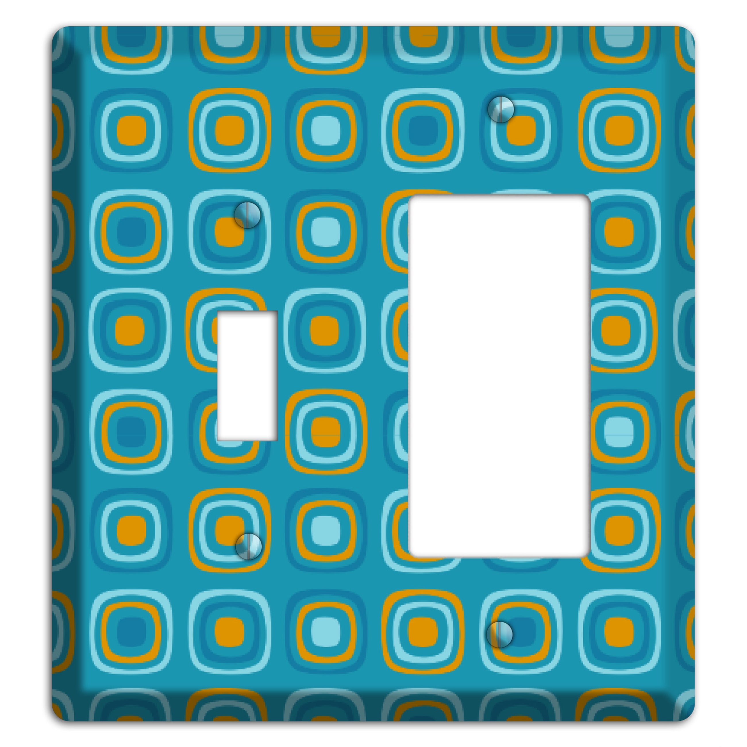 Teal and Mustard Rounded Squares Toggle / Rocker Wallplate