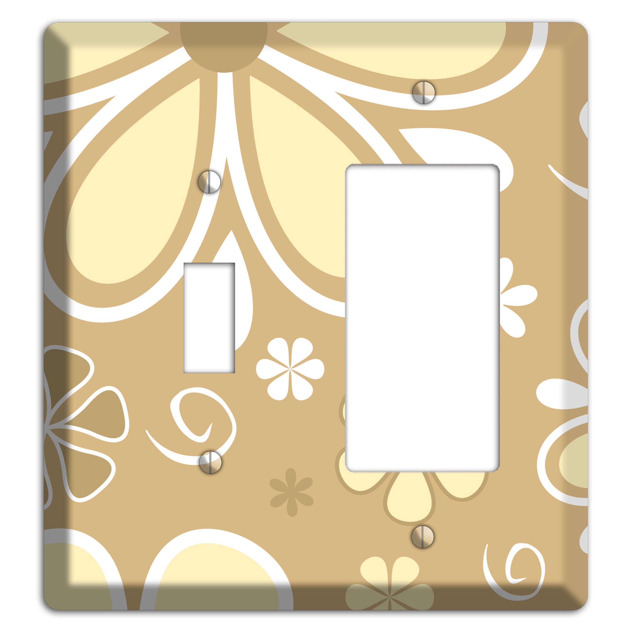 Beige Retro Flowers Toggle / Rocker Wallplate