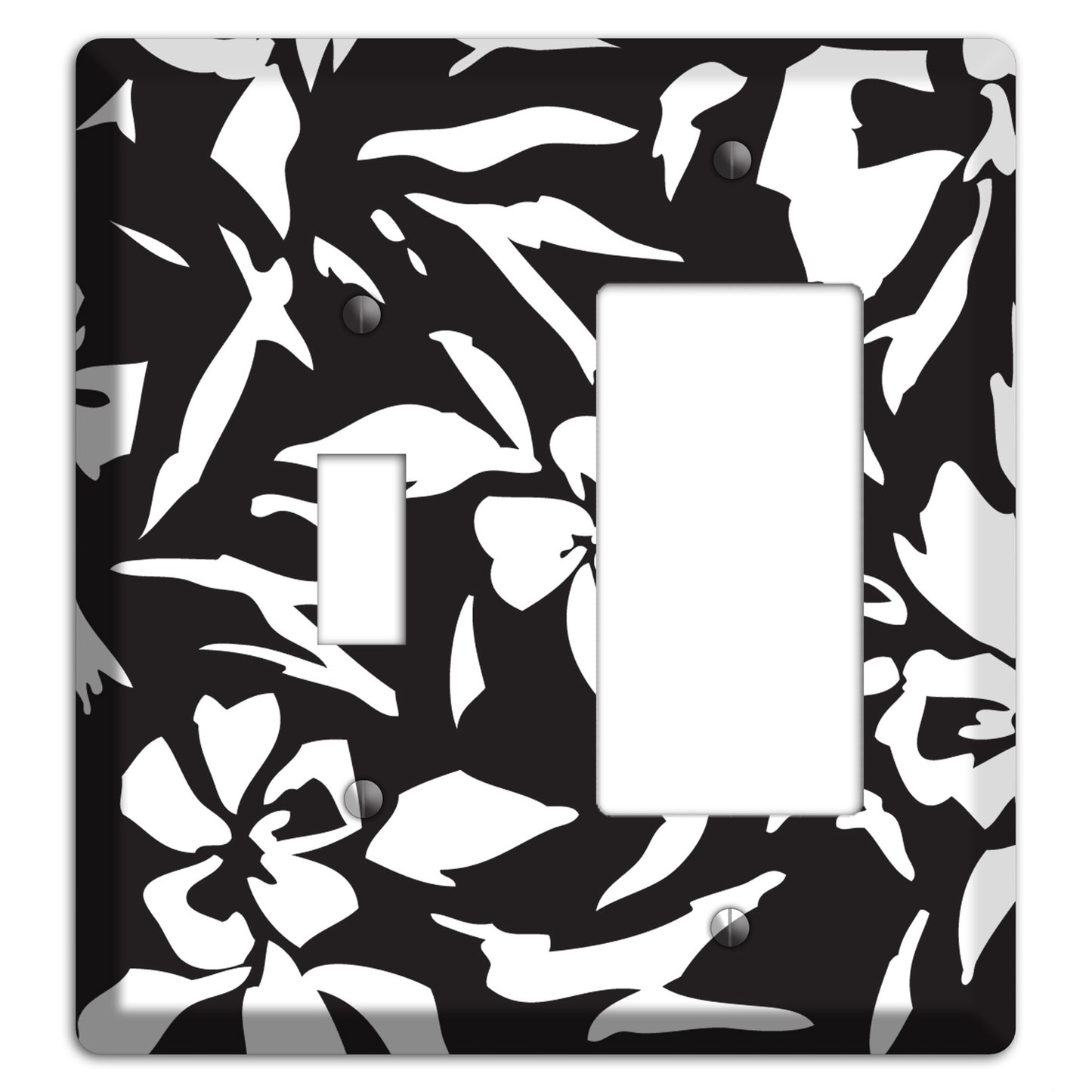 Black with White Woodcut Floral Toggle / Rocker Wallplate