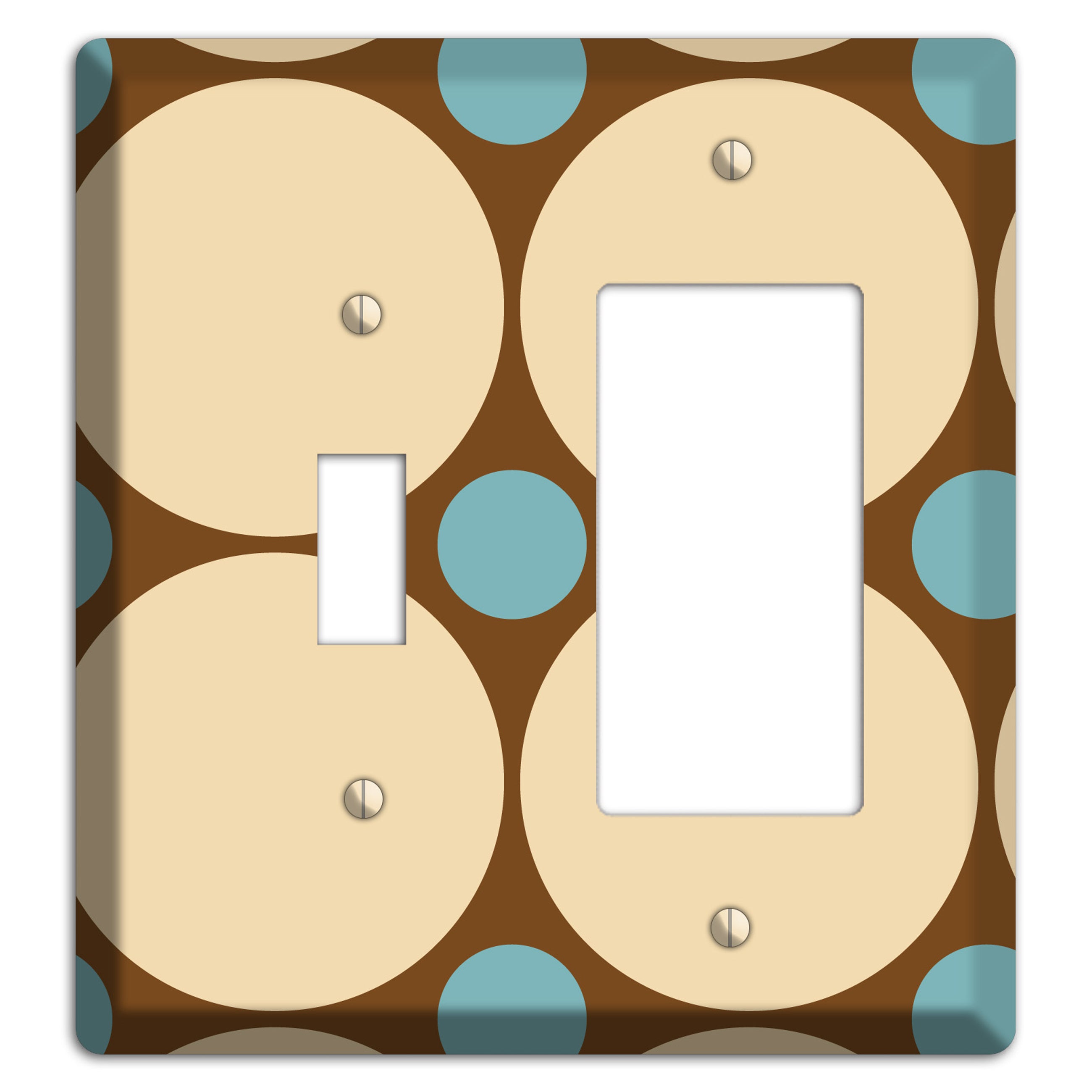 Brown with Beige and Dusty Blue Multi Tiled Large Dots Toggle / Rocker Wallplate
