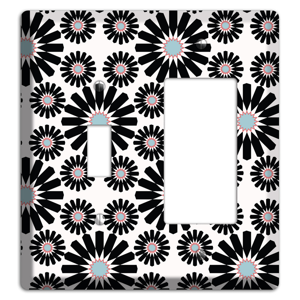 Dusty Blue Maroon Scandinavian Floral Toggle / Rocker Wallplate
