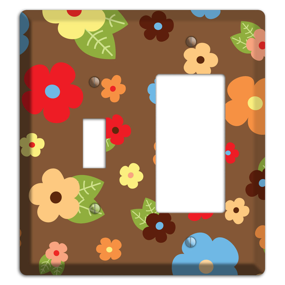 Brown Delicate Flowers Toggle / Rocker Wallplate