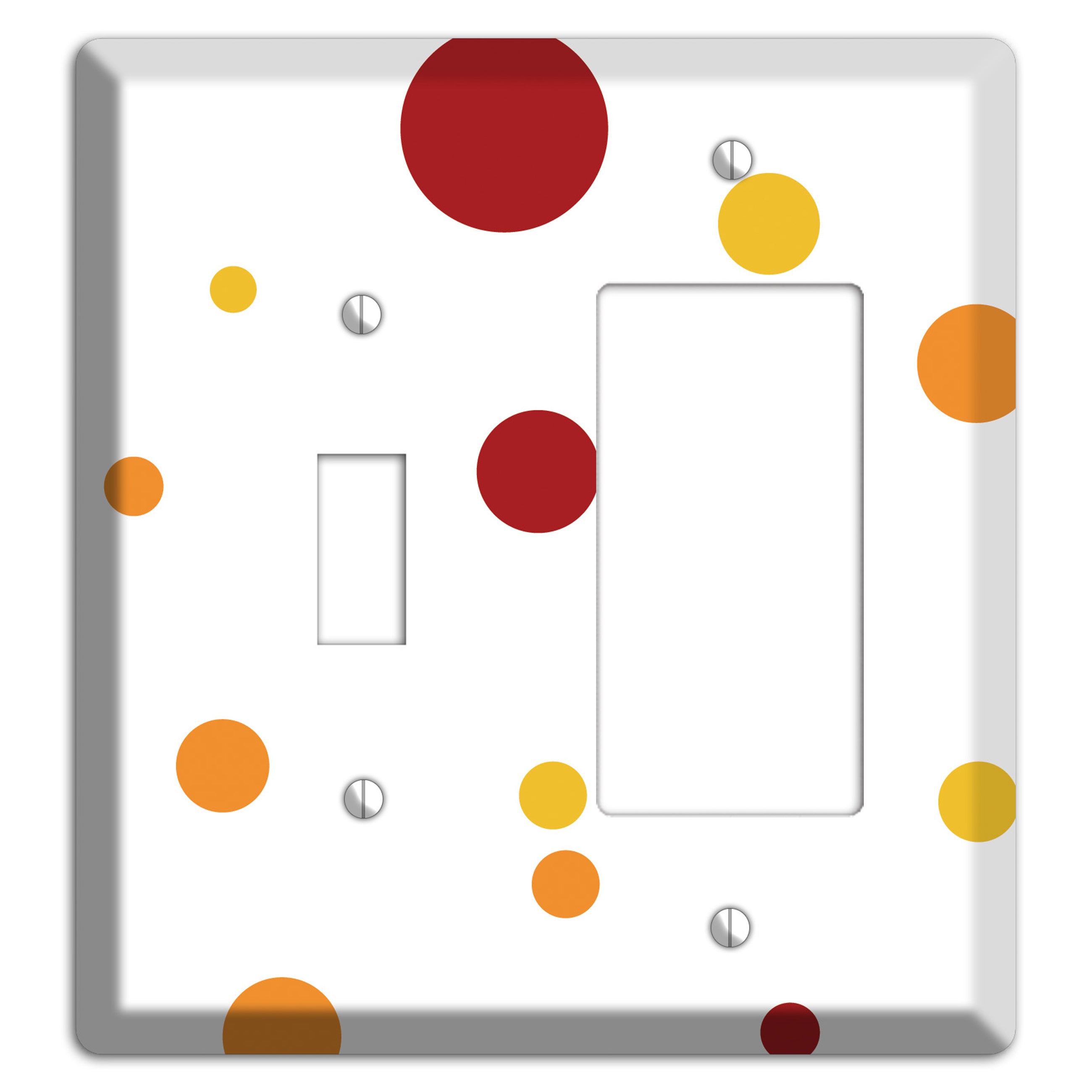 White with Red and Multi Umber Medium Dots Toggle / Rocker Wallplate