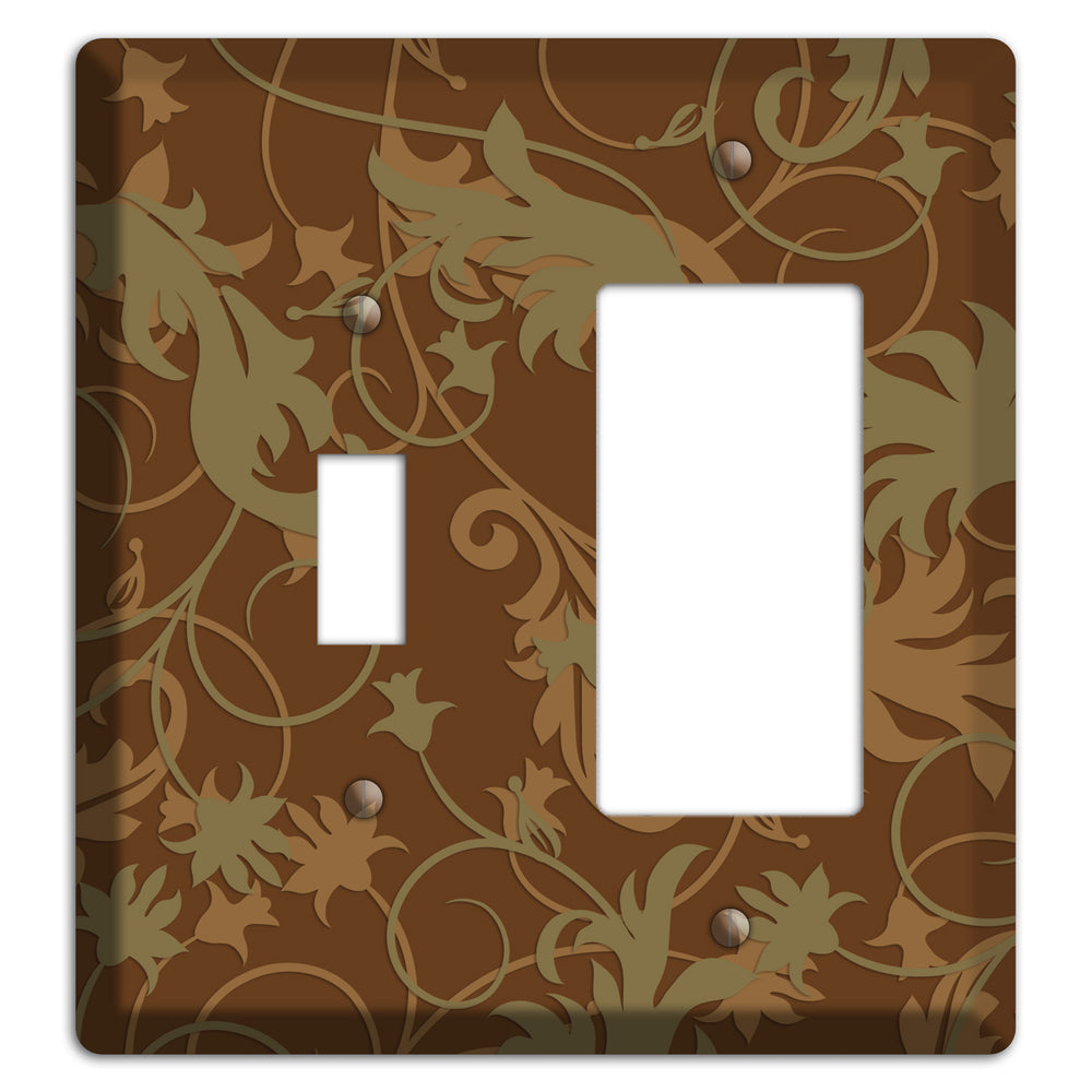 Brown and Olive Victorian Sprig Toggle / Rocker Wallplate