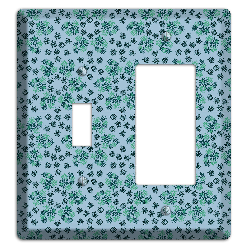 Blue with Multi Green Calico Toggle / Rocker Wallplate