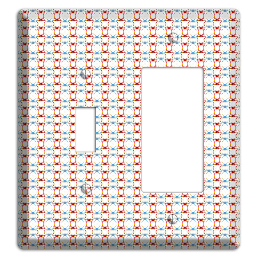 Off White with Red Blue Retro Tapestry Toggle / Rocker Wallplate