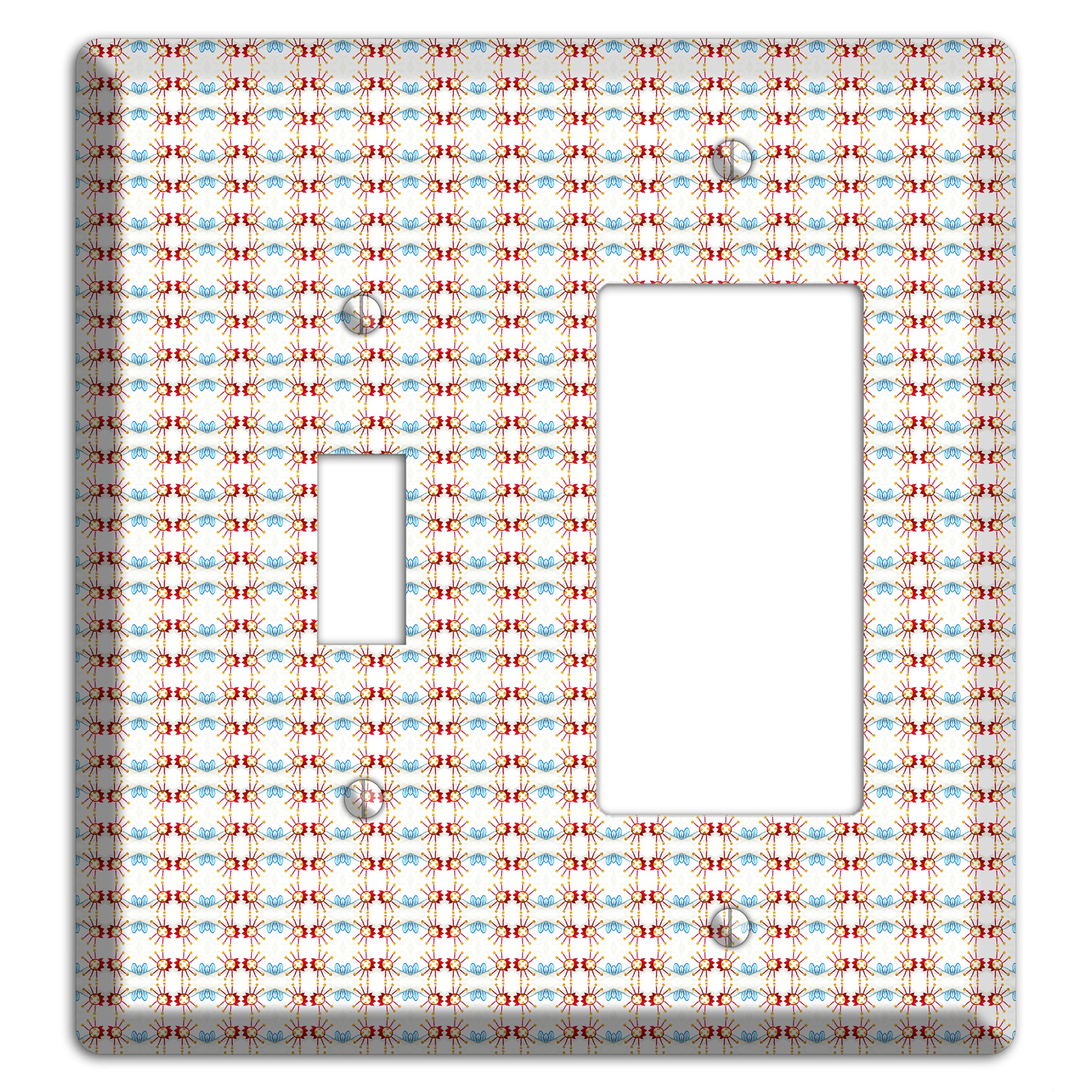 Off White with Red Blue Retro Tapestry Toggle / Rocker Wallplate
