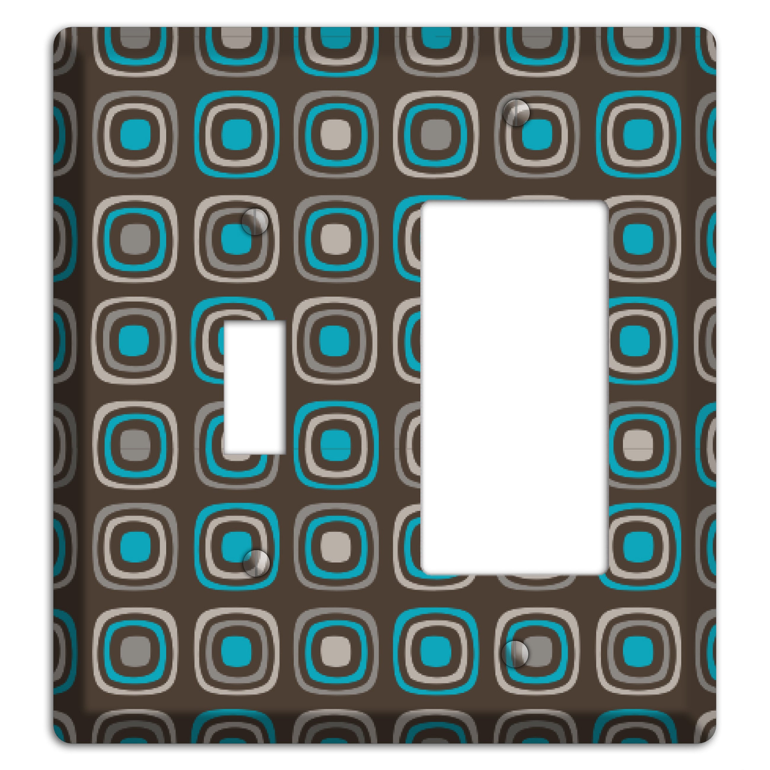 Brown and Blue Rounded Squares Toggle / Rocker Wallplate