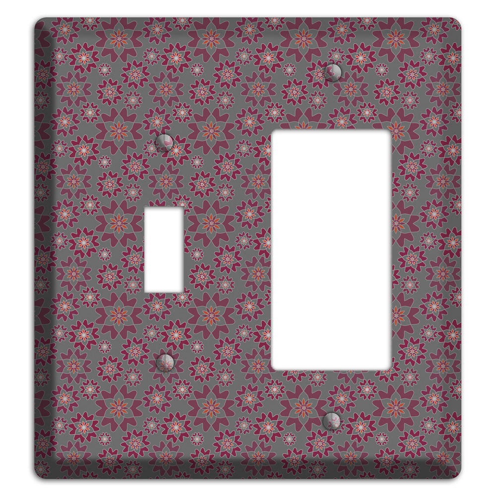 Grey with Tiny Burgundy Retro Suzani 2 Toggle / Rocker Wallplate