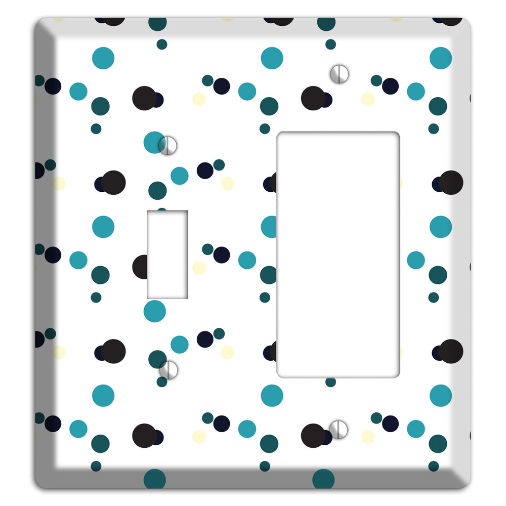 White with Teal and Black Multi Dots Toggle / Rocker Wallplate