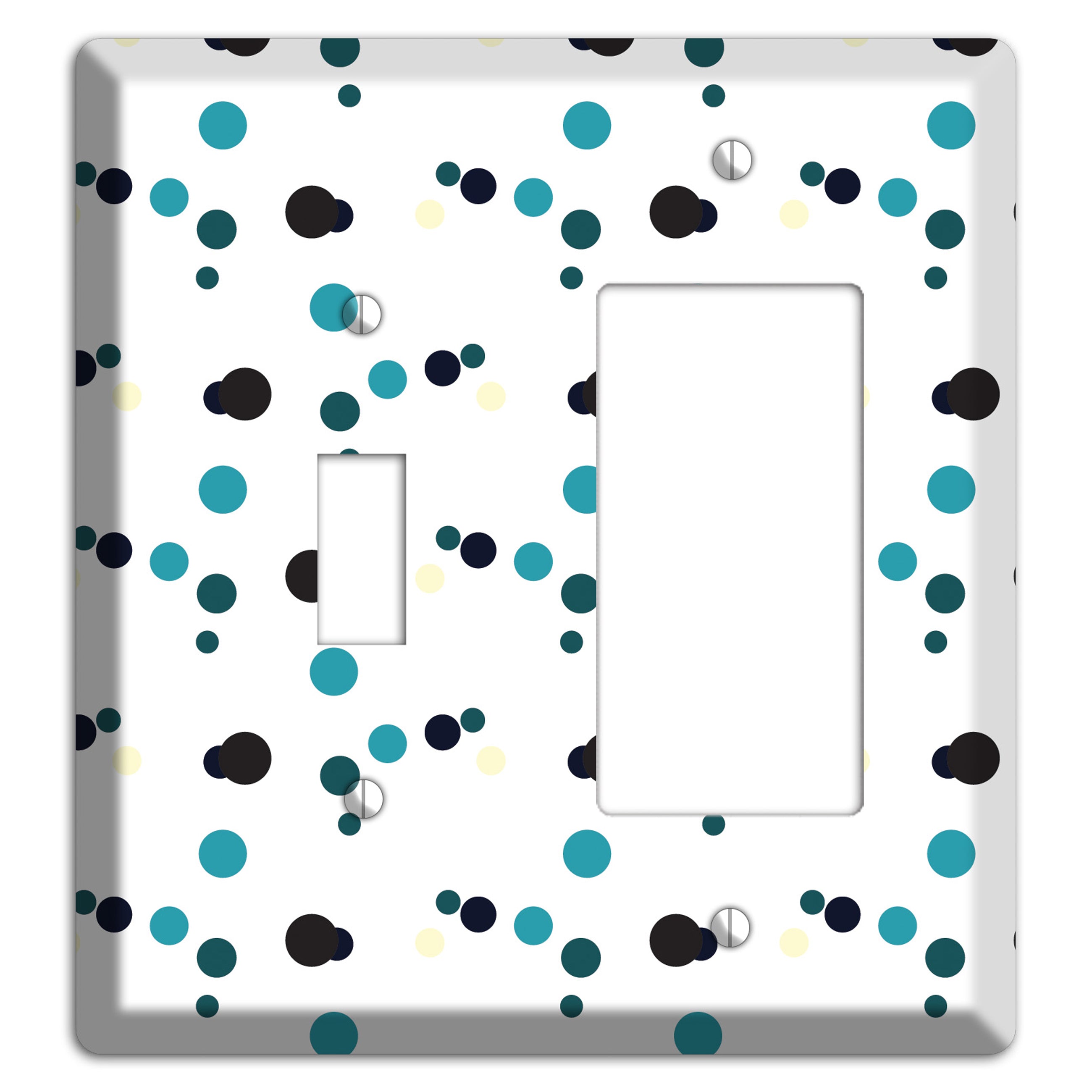 White with Teal and Black Multi Dots Toggle / Rocker Wallplate