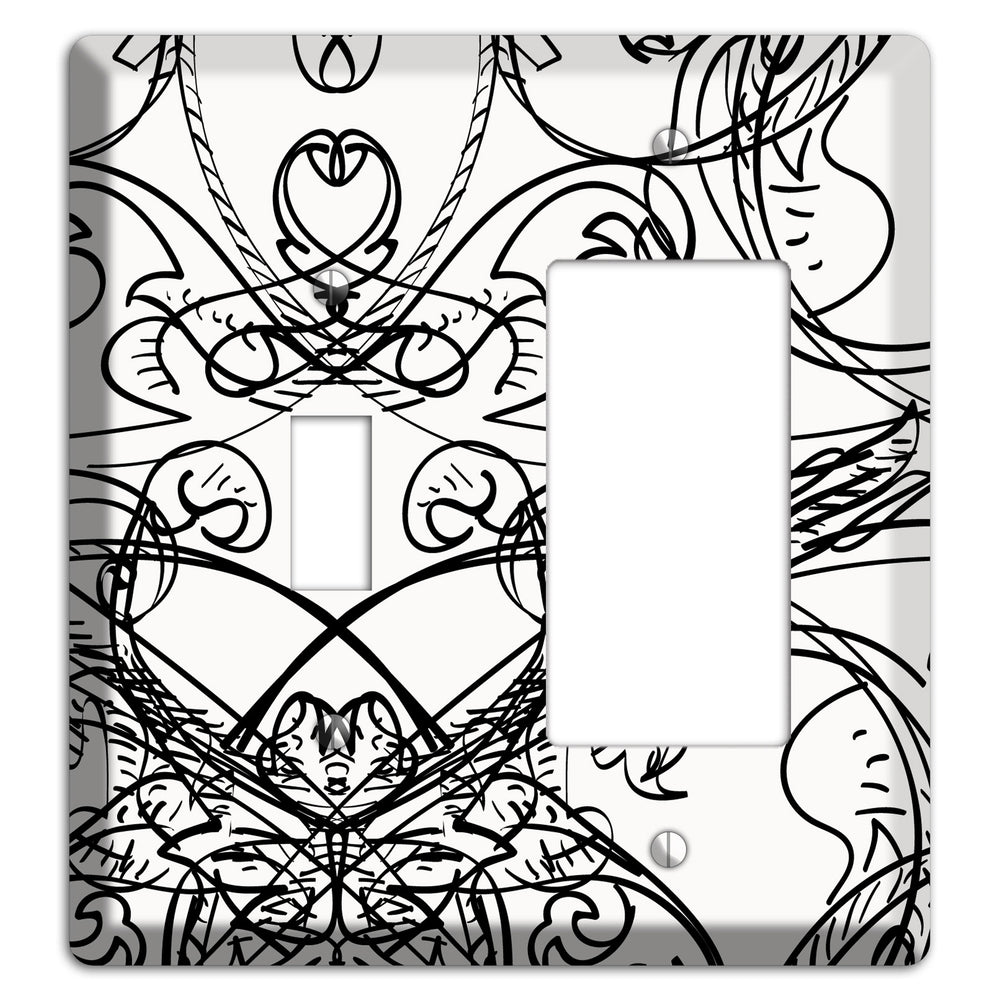 White Deco Sketch Toggle / Rocker Wallplate