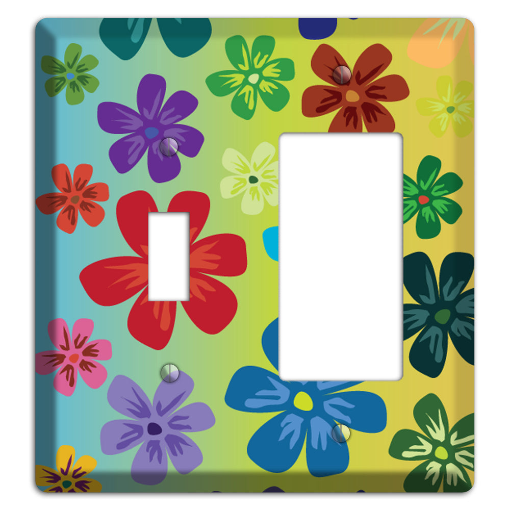Blue to yellow Flowers Toggle / Rocker Wallplate