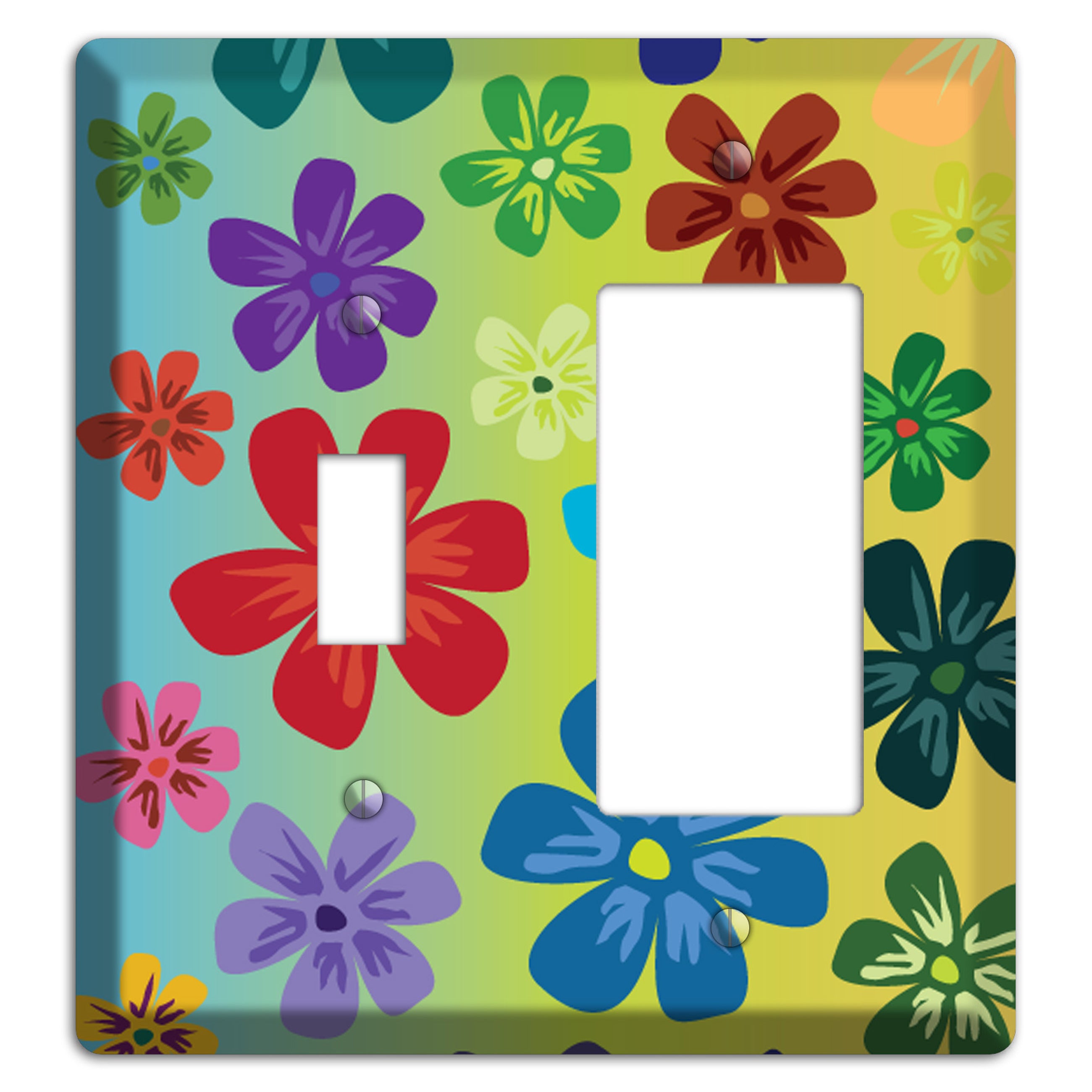 Blue to yellow Flowers Toggle / Rocker Wallplate