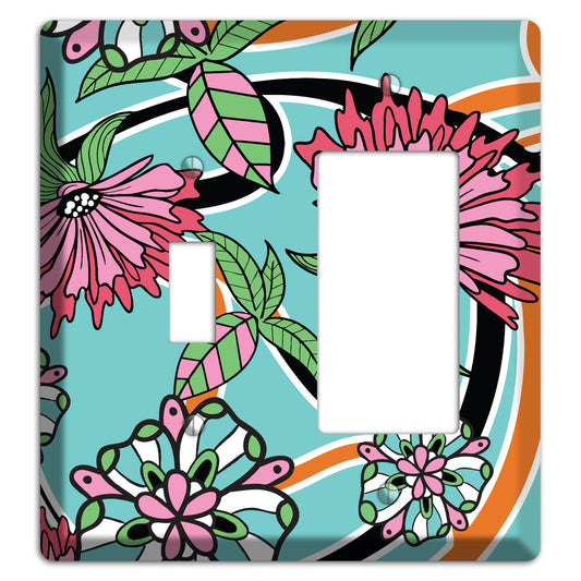 Turquoise with Pink Flowers Toggle / Rocker Wallplate