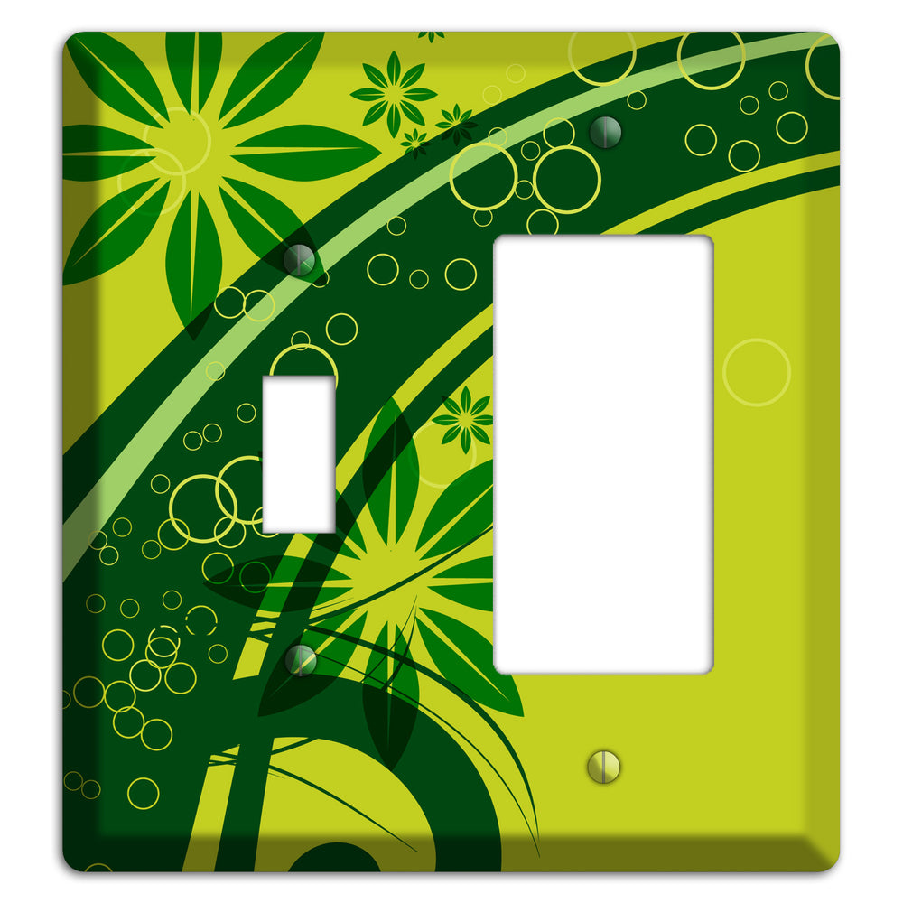 Green Retro Floral Toggle / Rocker Wallplate