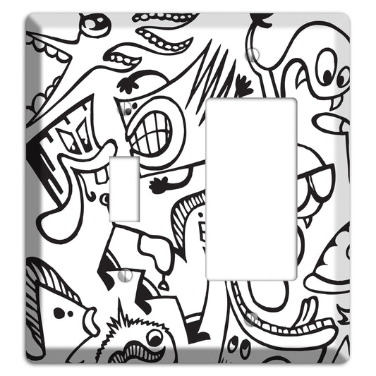 Black and White Whimsical Faces 1 Toggle / Rocker Wallplate