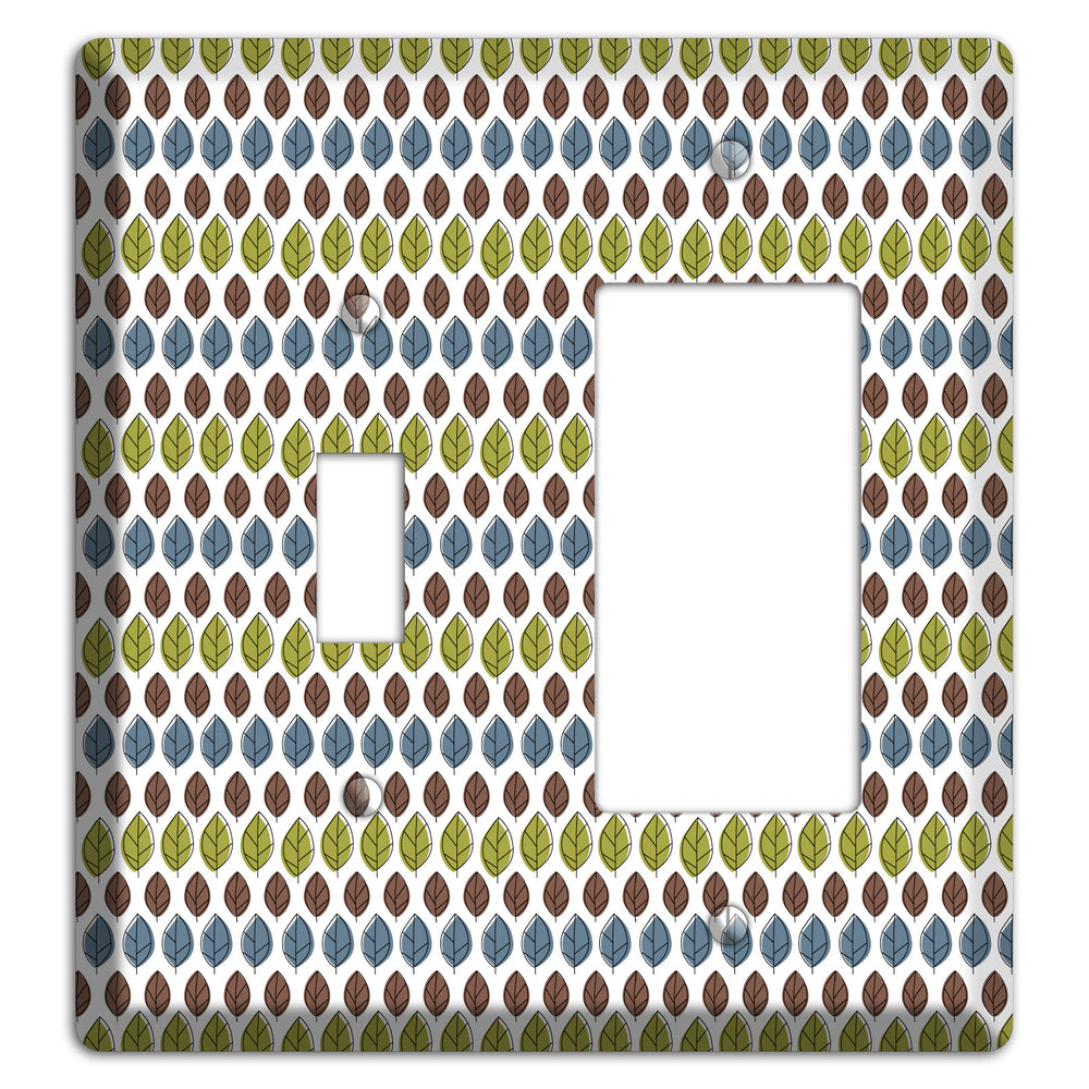 Sage Brown Dusty Blue Leaf Contour Toggle / Rocker Wallplate