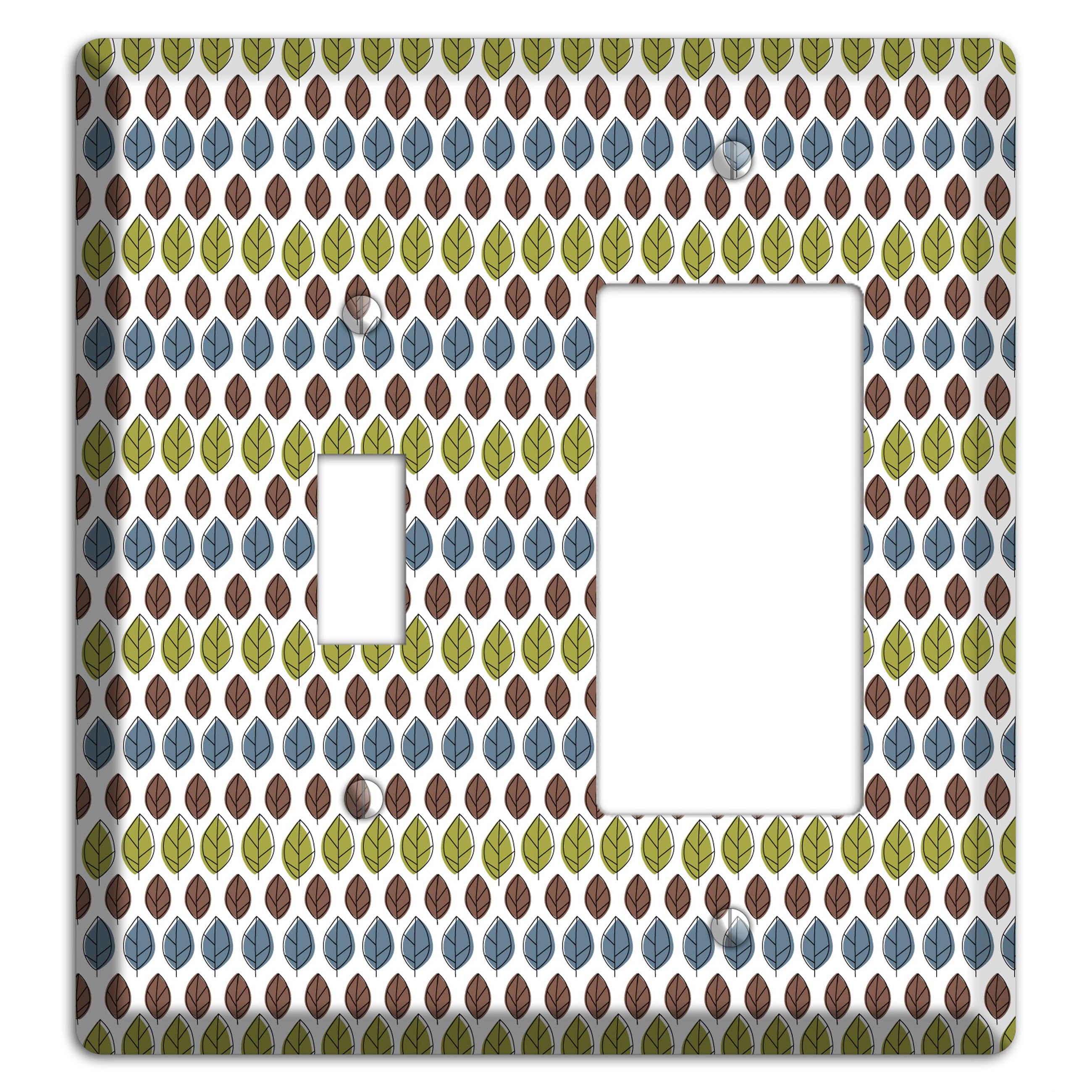 Sage Brown Dusty Blue Leaf Contour Toggle / Rocker Wallplate
