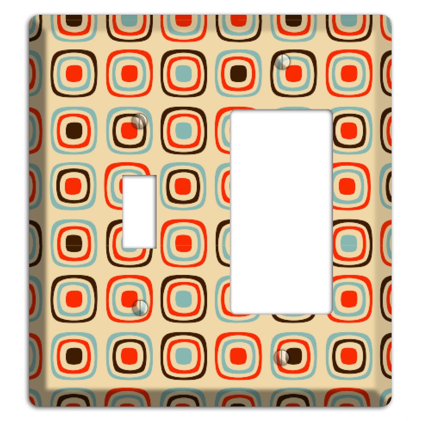 Multi Coral Dusty Blue and Brown Retro Squares Toggle / Rocker Wallplate