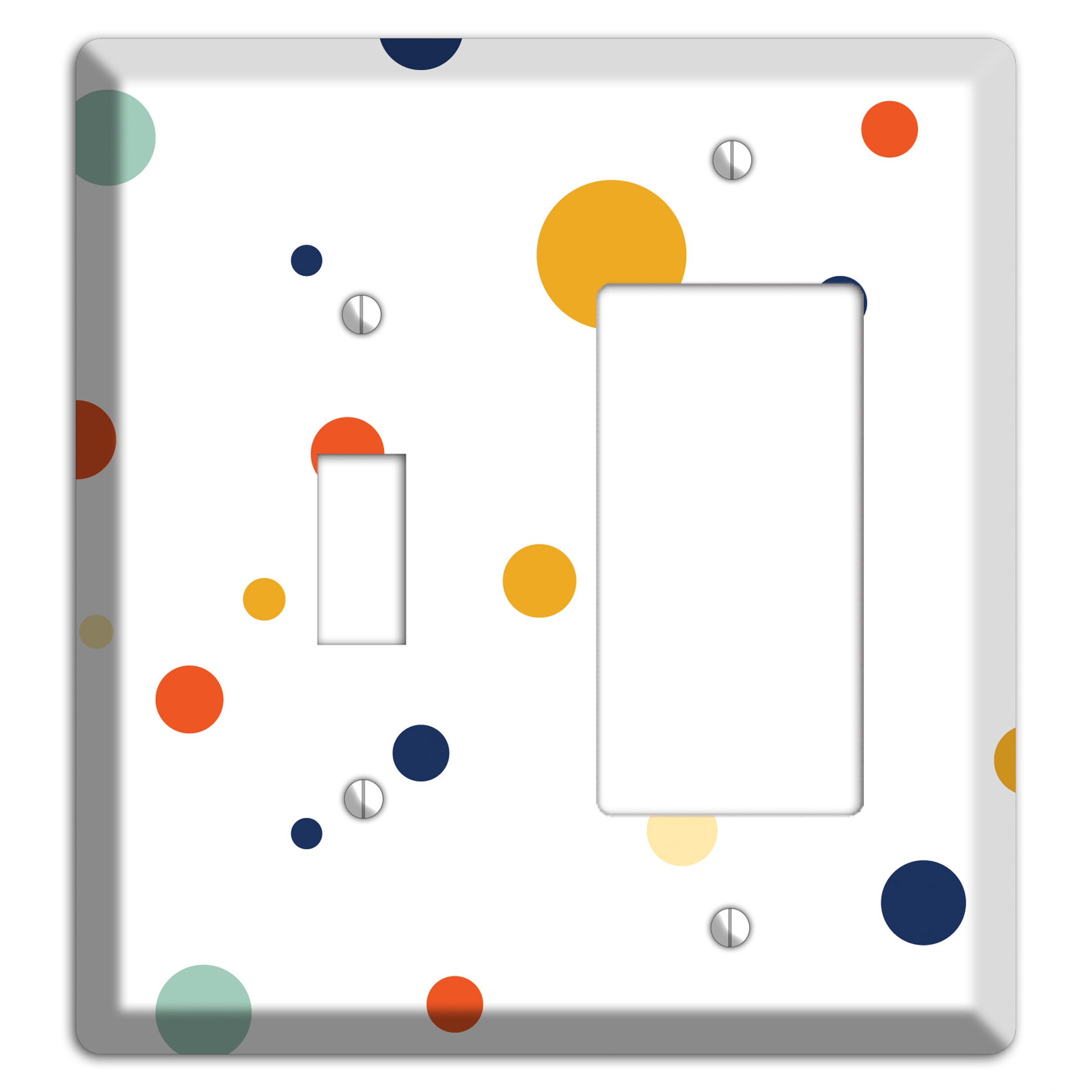 White with Multi Umber and Sage Medium Dots Toggle / Rocker Wallplate