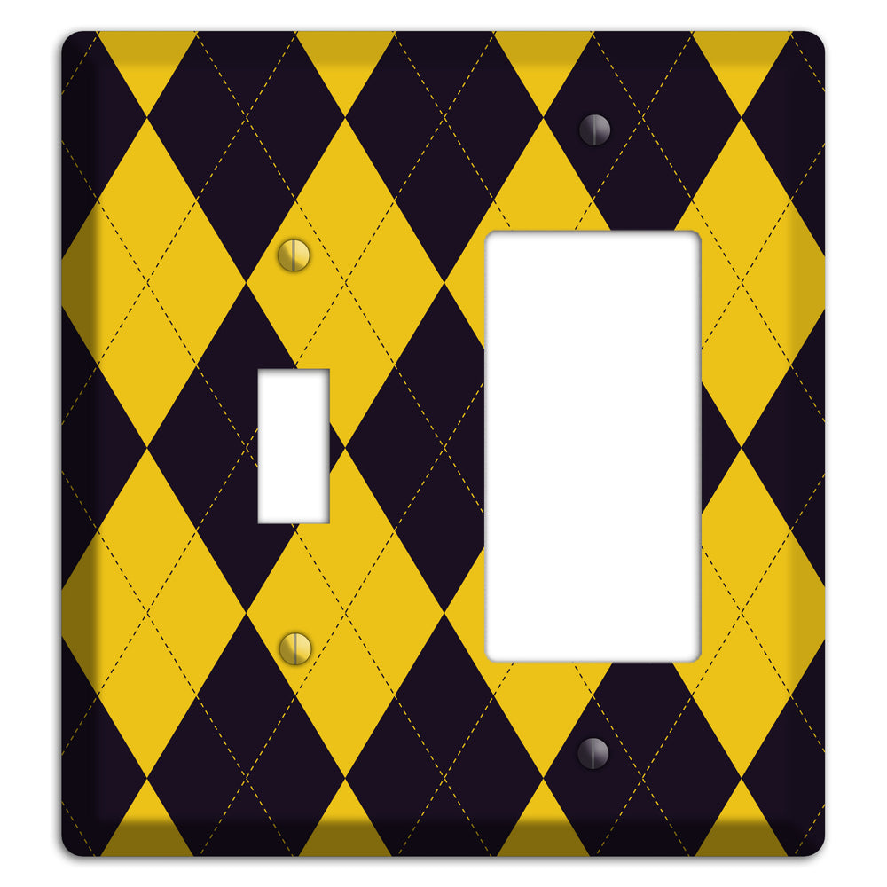 Yellow and Dark Purple Argyle Toggle / Rocker Wallplate